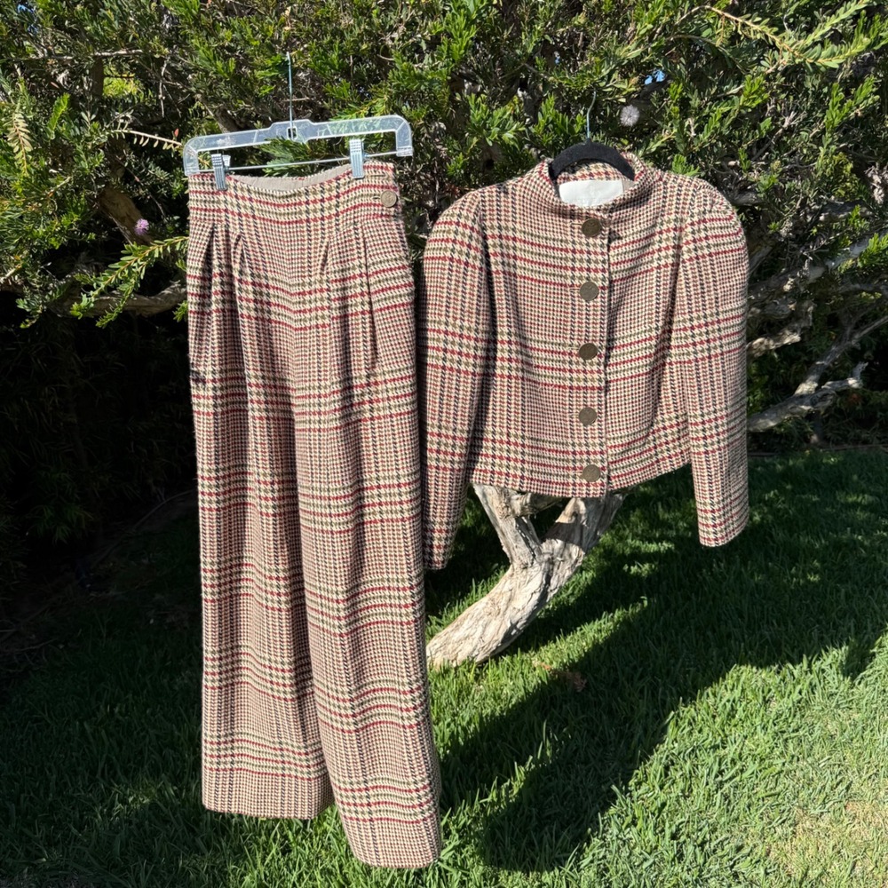 Carolyne Roehm Neiman Marcus Vintage Plaid Wool Suit Set Jacket Pants  6